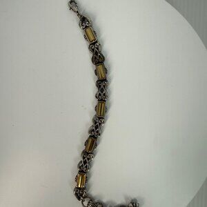 Brighton Silver Tone Bracelet Scrollwork links Gold Tone Rectangular Accents